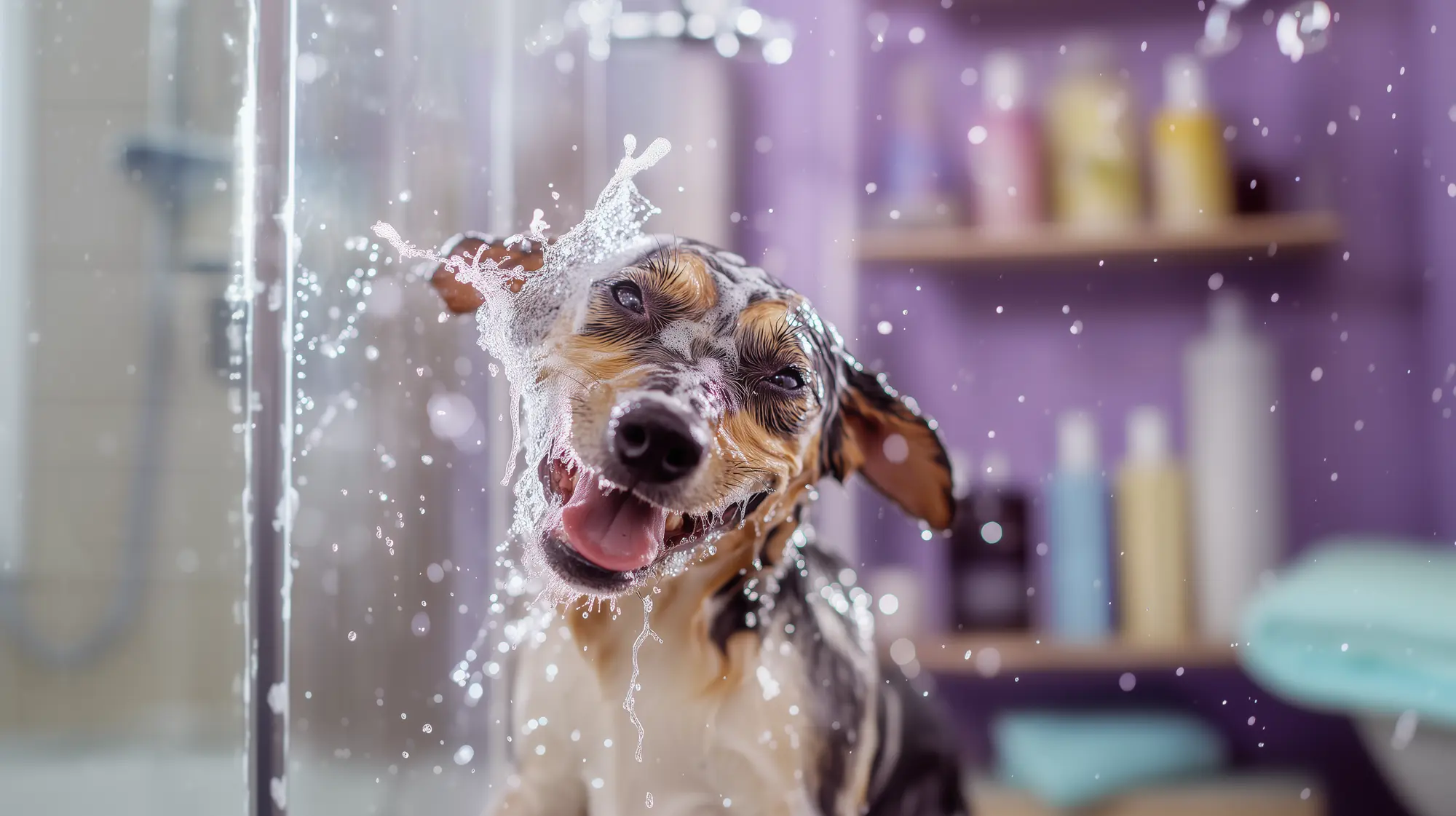 water splashing on dog