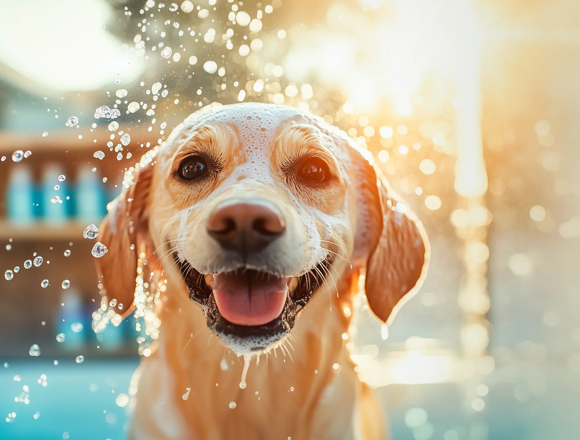 happy dog playing in water